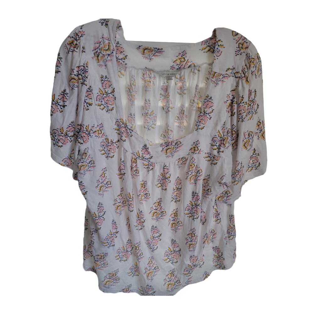 Y2K Lucky Brand Women's Top Size XXL Baby Doll Super Flutter Sleeve‎ Square Neck